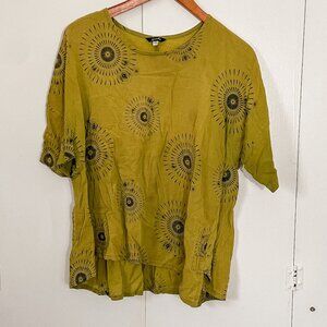 Yasuko Cotton Japanese Boxy Flowy Blouse Gauzy Abstract Boho Top, Size M/L